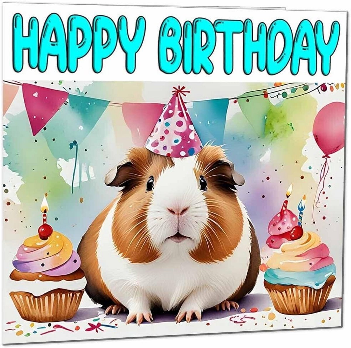 Verjaardagskaart Cavia - Schattige Dieren Wenskaart Vierkant 145x145mm