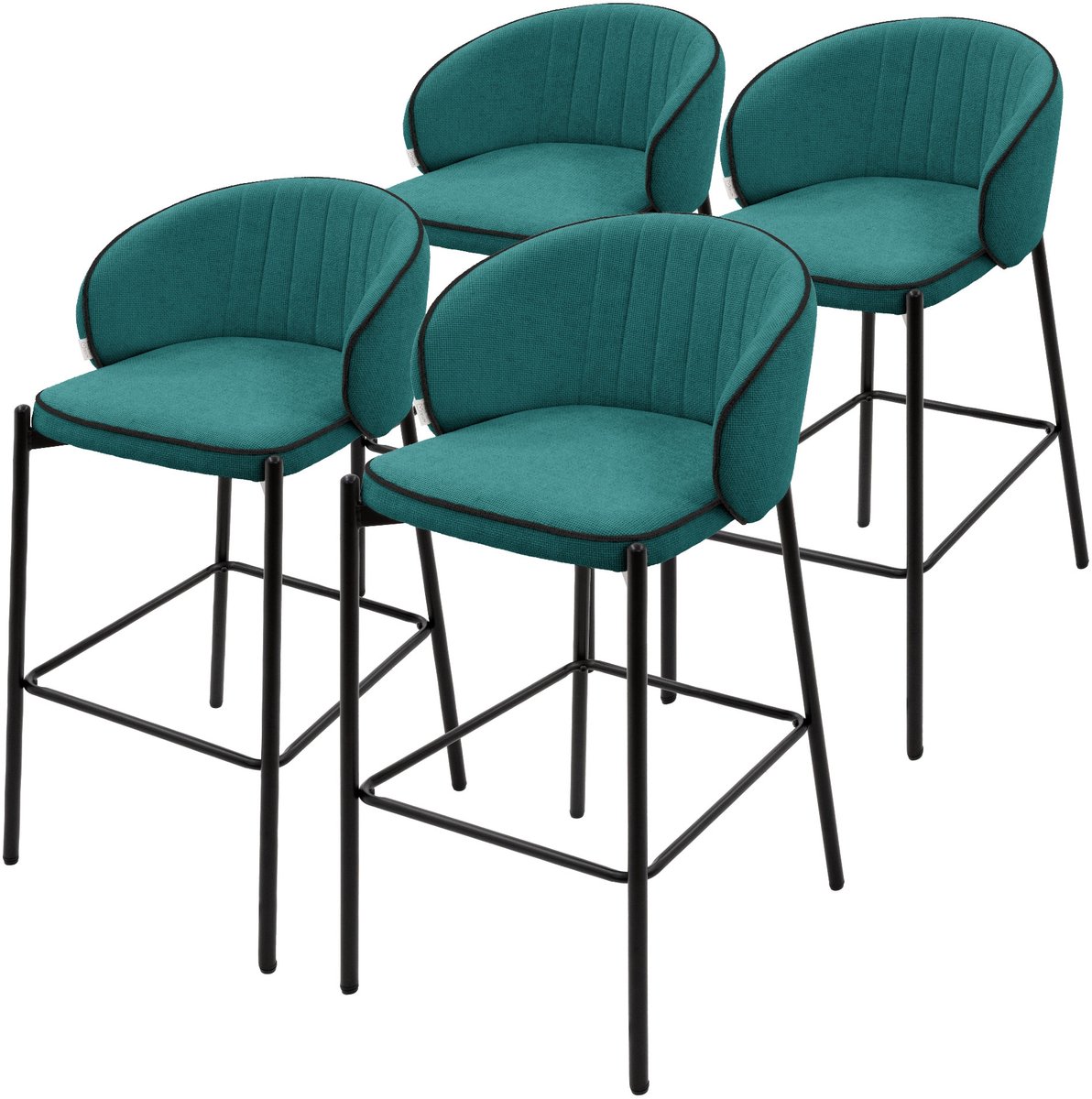 ml-design barkrukken set van 4 benzine stoffen bekleding 76 cm comfortabele gestoffeerde barkrukken met metalen frame ergonomische keukenstoelen met rugleuning en voetsteun hoge bistrokrukken stabiele scandinavische hoge stoelen voor keuken en bar Petrol