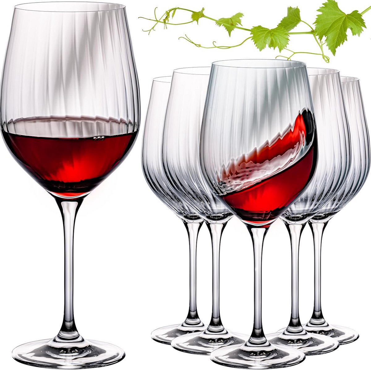 Set van 6 Geribbelde Kristal Wijnglazen Universeel 450 ml