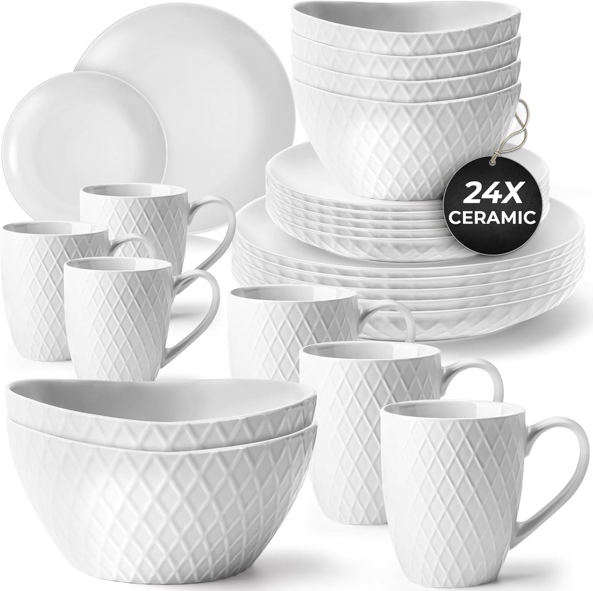 24-delige Servies Set met Kopjes Borden en Kommen Wit