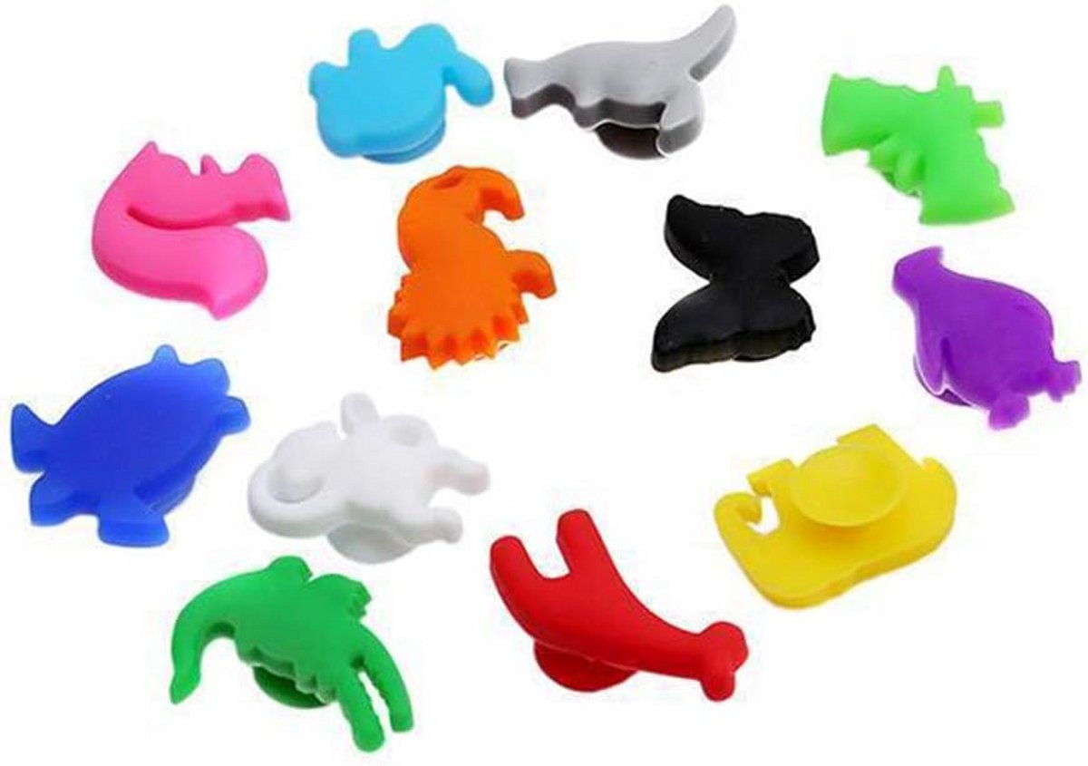 12 Stuks Set Siliconen Wijnglas Markers Dieren Figuurtjes