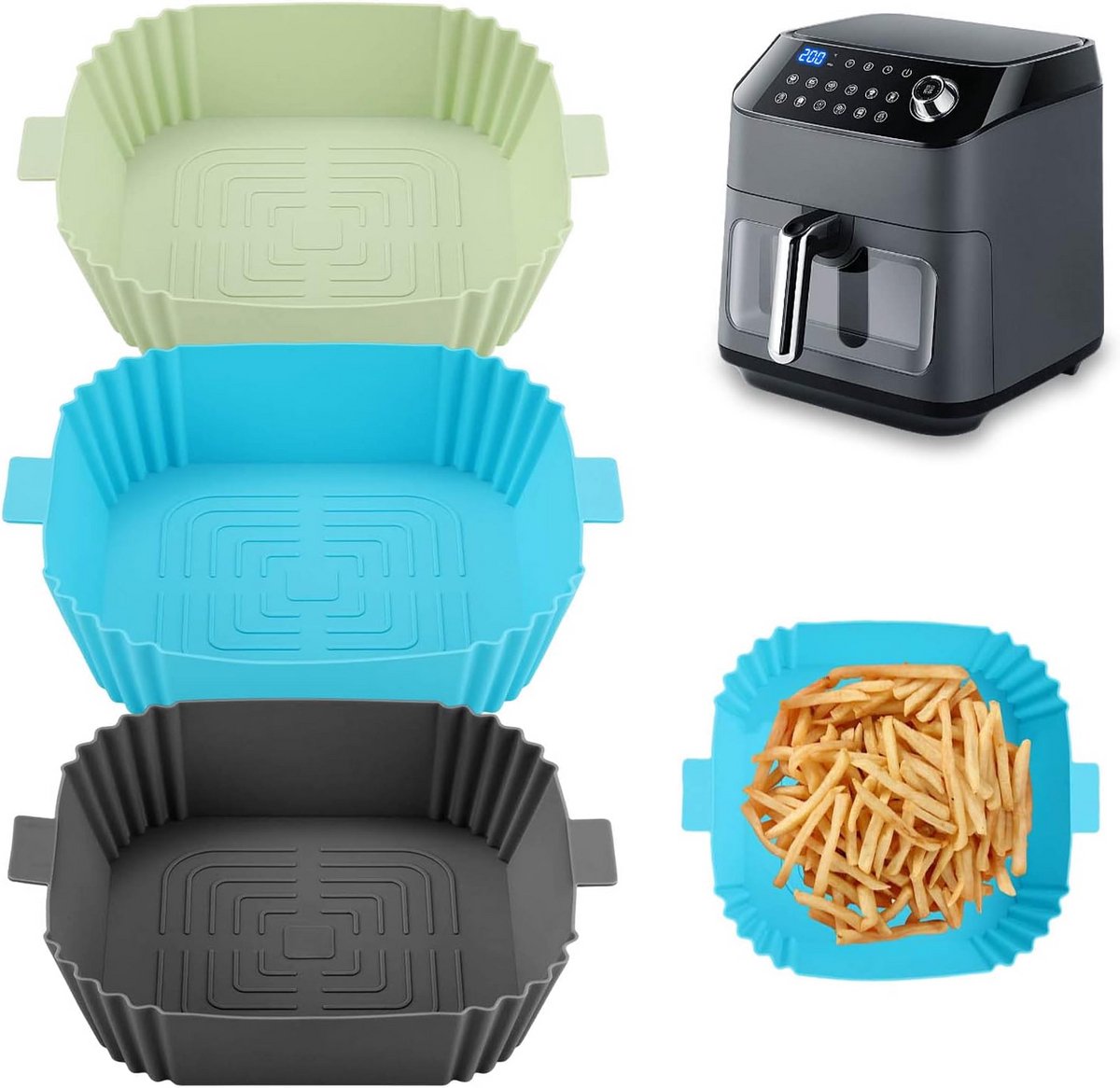 3-delige Siliconen Airfryer Bakvorm Set - Hittebestendig en Antiaanbak