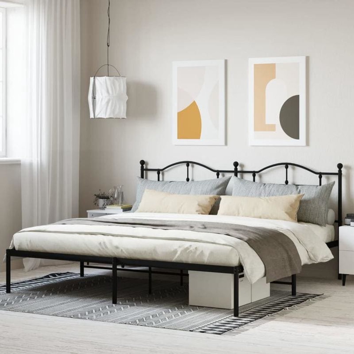 Bed – Ledikant – Slaapbank – Boxspring – Bedframe – Zwart Metaal – Afmeting 193x203 Cm