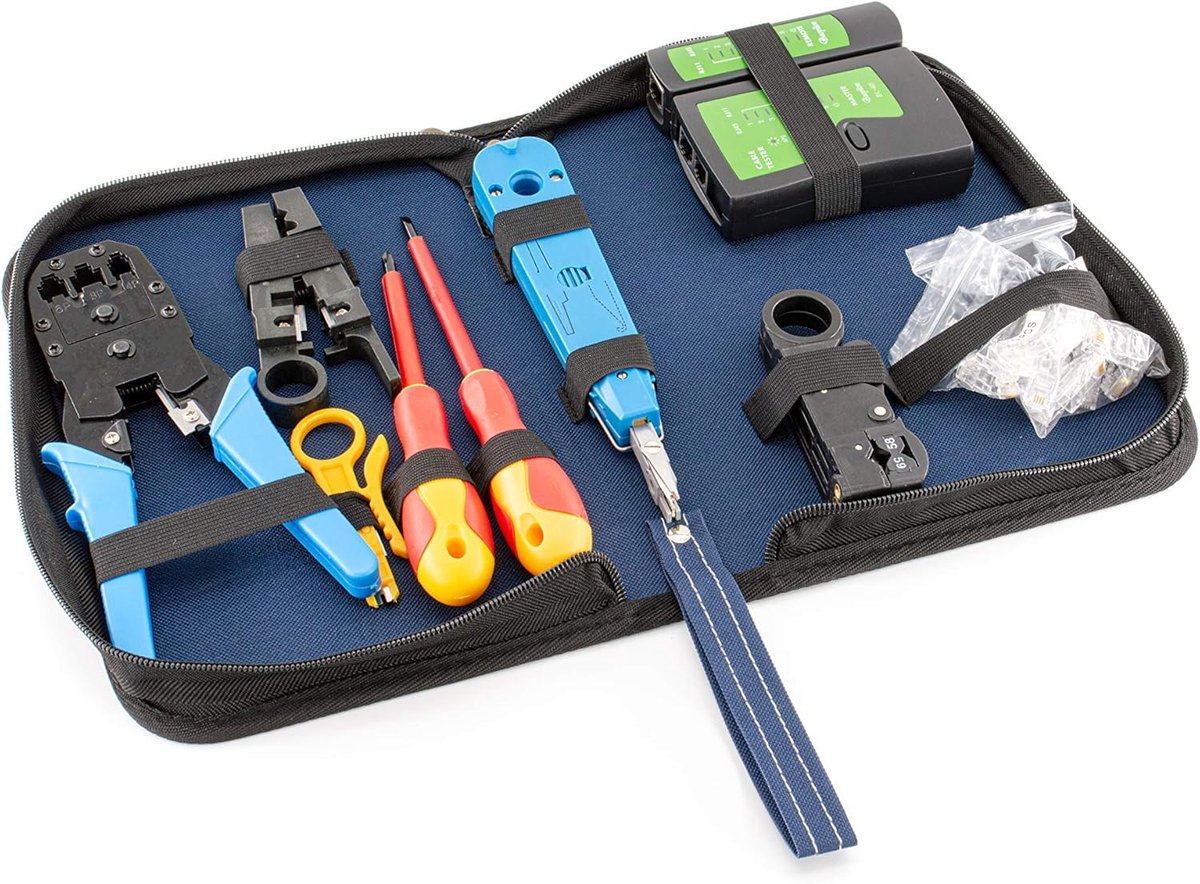 Gereedschapsset Netwerk - Kabel Installatie Kit - Netwerk Onderhoud - Compleet Met Tester - 10 Delig