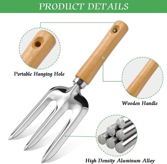 Tuinschep - Tuingereedschap - Tuinschepje - Met Houten Handvat - Aluminium - Handvork - Plantenschep Met Schaalverdeling - Voor Bloembakken - Moestuin - Klein Tuinwerk — afbeelding 5
