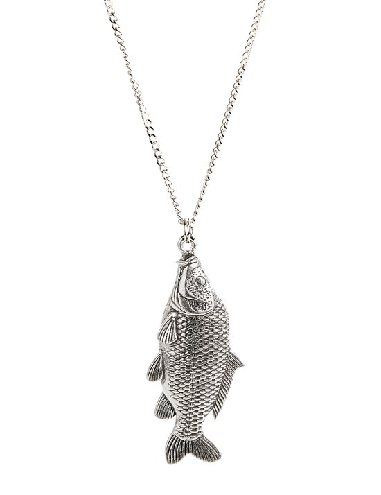 Pendentif Échelle Carpe + Chaîne Argent 50 cm (Hommes) Pendentif Poisson Chaîne Poisson Chaîne Argentée Poisson