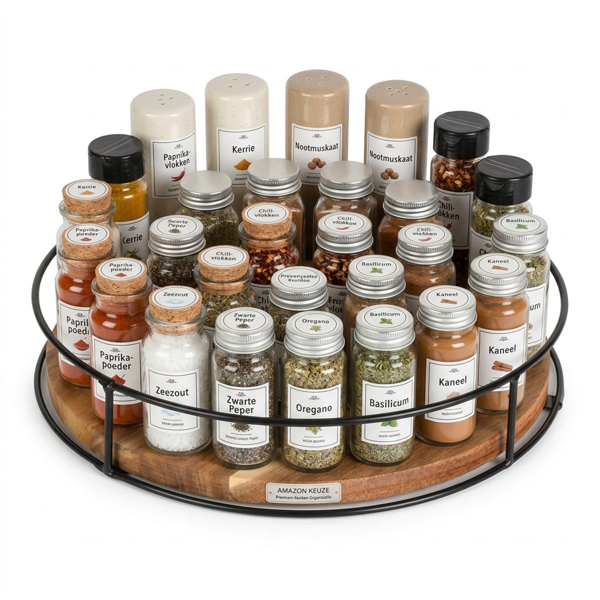 Hearyoo Draaiende Kruidenrek – 360° Draaitafel Organizer – RVS Kruidenrek – Keuken Opbergrek