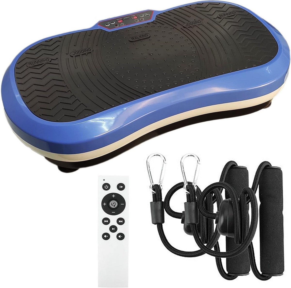 Trillingsplaat met afstandsbediening en elastische banden voor thuisfitness