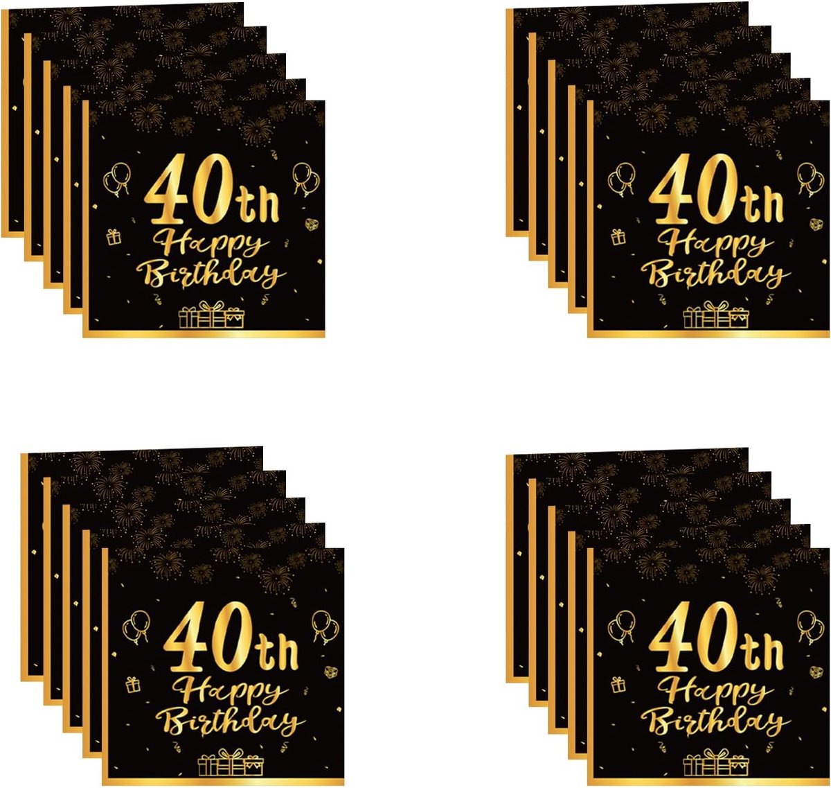 20 Luxe Zwarte en Gouden Servetten voor 40e Verjaardag - Feestservetten Decoratie