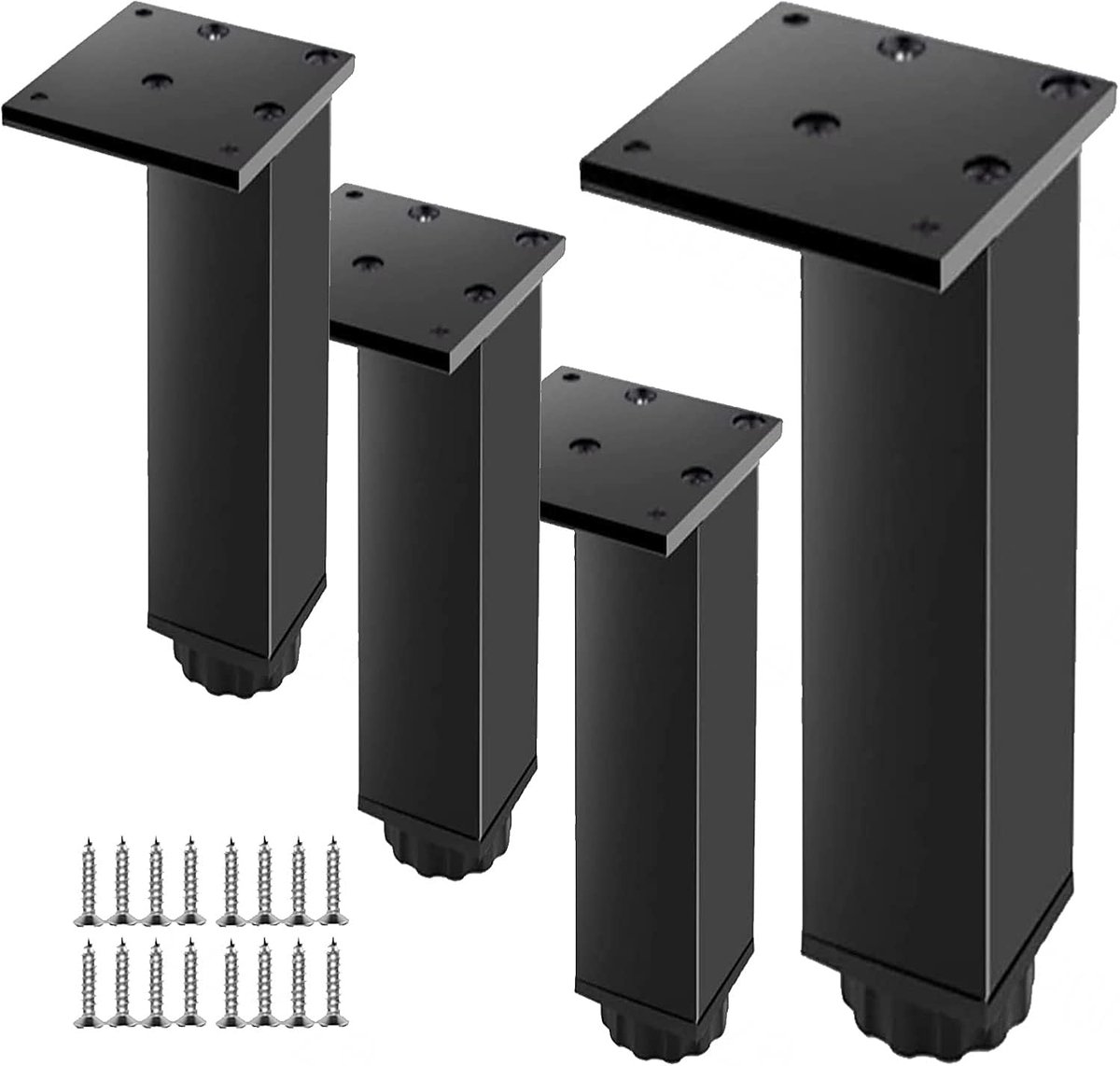 Set van 4 Verstelbare Metalen Meubelpoten voor Bank, Tafel en Kast (Zwart/Zilver)