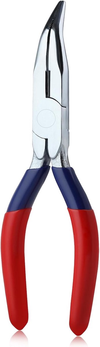 Mini Gebogen Tang - Precisie Tang - Sieraden Maken - Gebogen Naaldneus - 163 mm - Rood Blauw