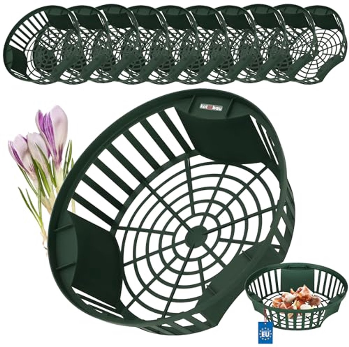KOTARBAU® 10 Stuks Bloembollenmand, ⌀ 215 mm, Groen, Plantenmand Voor Bloembollen, Bollenmanden Rond, Kweekmand van Kunststof, Bloembollen Schaal