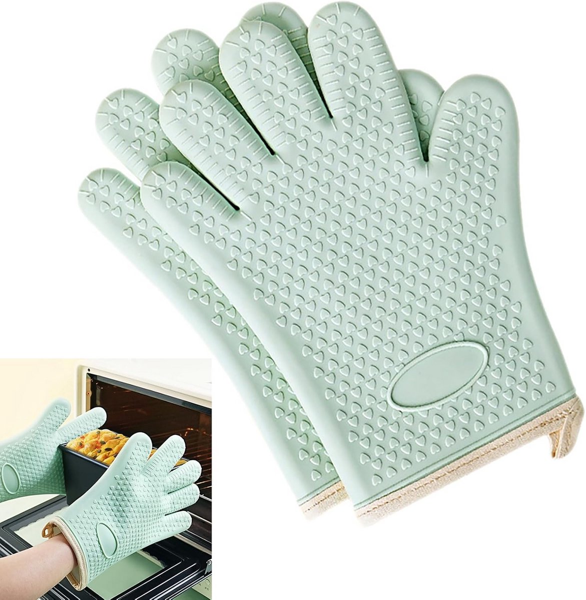 Set van 2 Hittebestendige Siliconen Ovenwanten - Groen - Antislip & Waterdicht