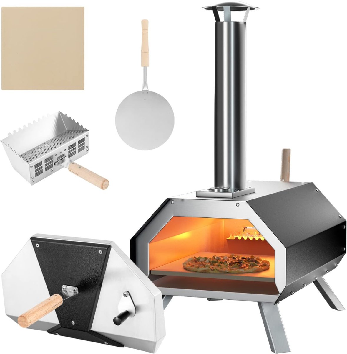 REN®Pizza oven Buiten - Pizza oven Buiten - Pizza oven Buiten Gas - pizza steen - Zilver - 51cm x 39cm x 83cm