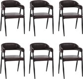 Set van 6 eetkamerstoelen MCW-P29, keukenstoel, fauteuil, gestoffeerde stoel, industrieel retro vintage kunstleer ~ donkerbruin