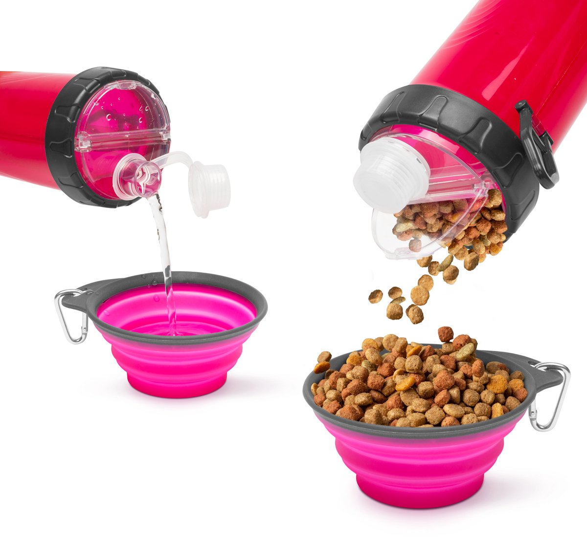 Opvouwbare Honden Drinkbak met Waterfles – Reis Drinkfles voor Hond – 350 ml – Roze [60034A]