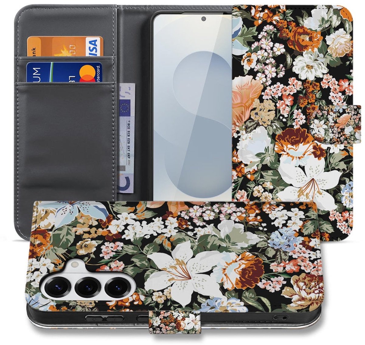 Samsung Galaxy S26 Portemonnee Hoesje Dark Flowers