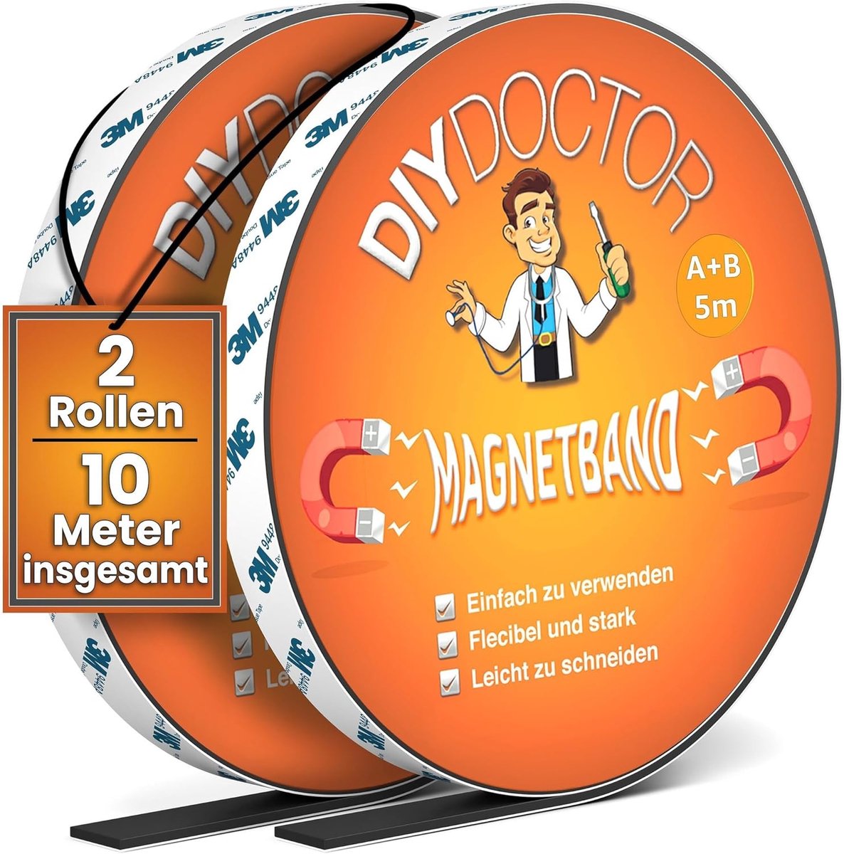 A+B magneetband - Zelfklevende magneetstroken - Op maat knippen - 2 x 5 meter
