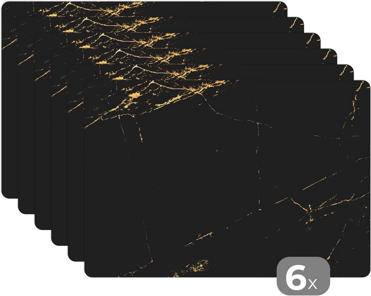 Placemats 6 stuks 45x30 cm marmerlook zwart goud chique
