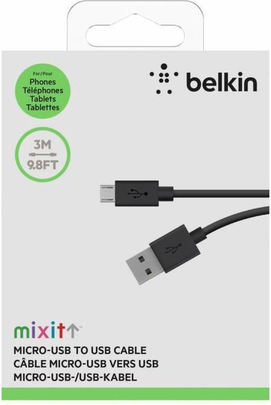 Belkin MIXIT Micro-USB naar USB Kabel - 3 meter - Zwart - Belkin