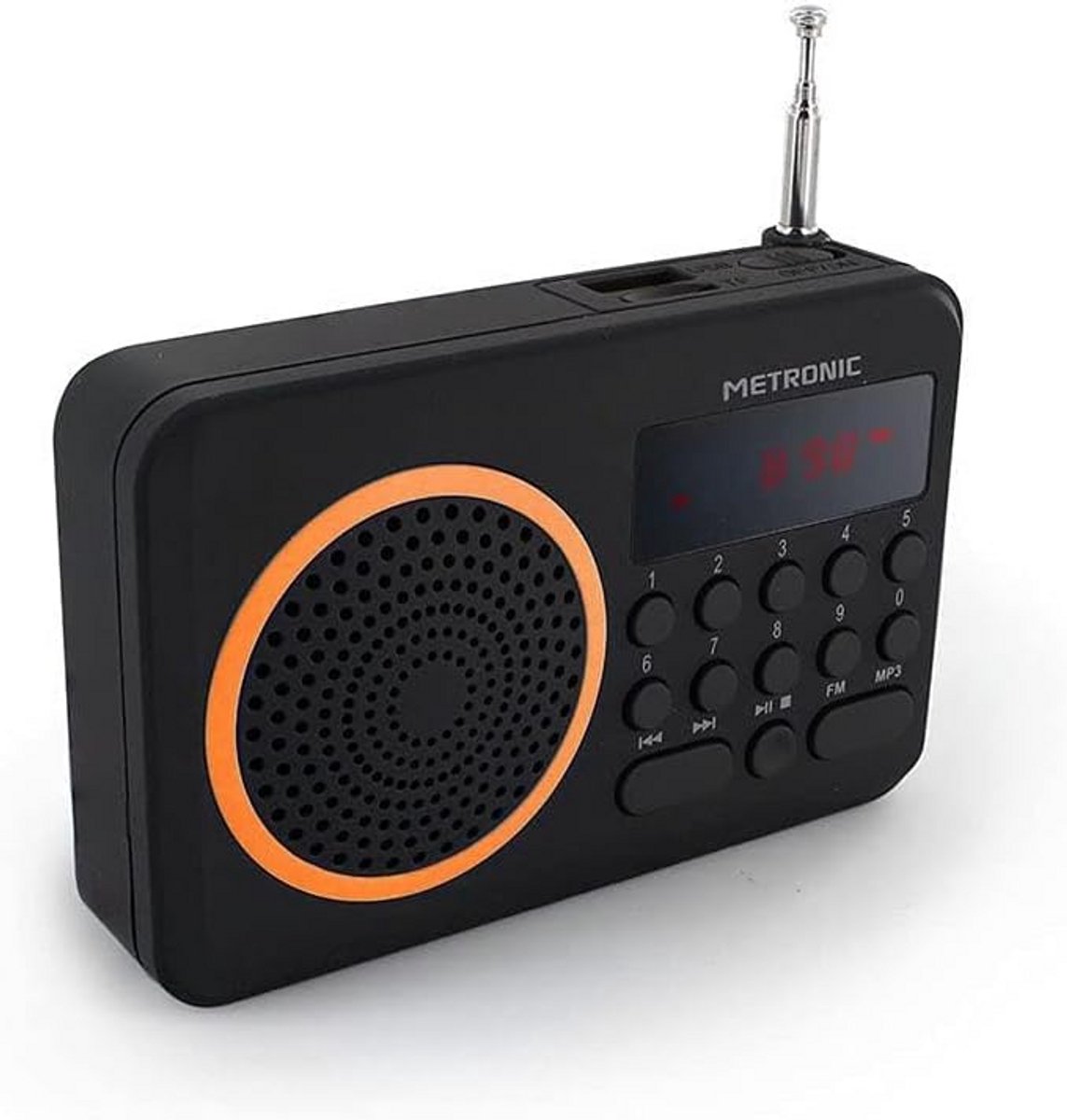 Compacte draagbare FM-radio met USB en micro-SD-kaartlezer - zwart/oranje