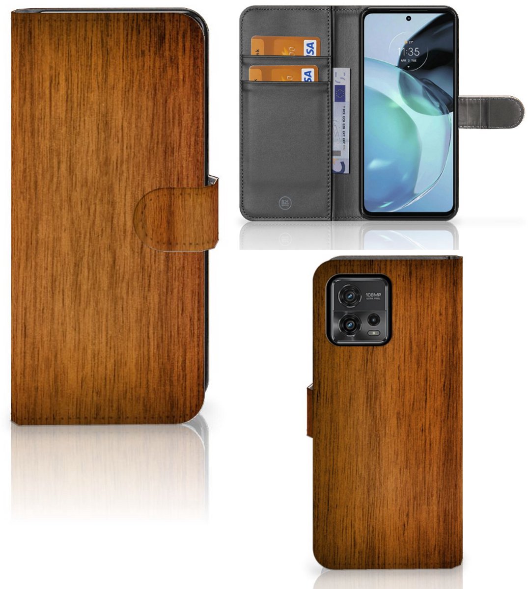 Motorola Moto G72 Book Style Case Donker Hout