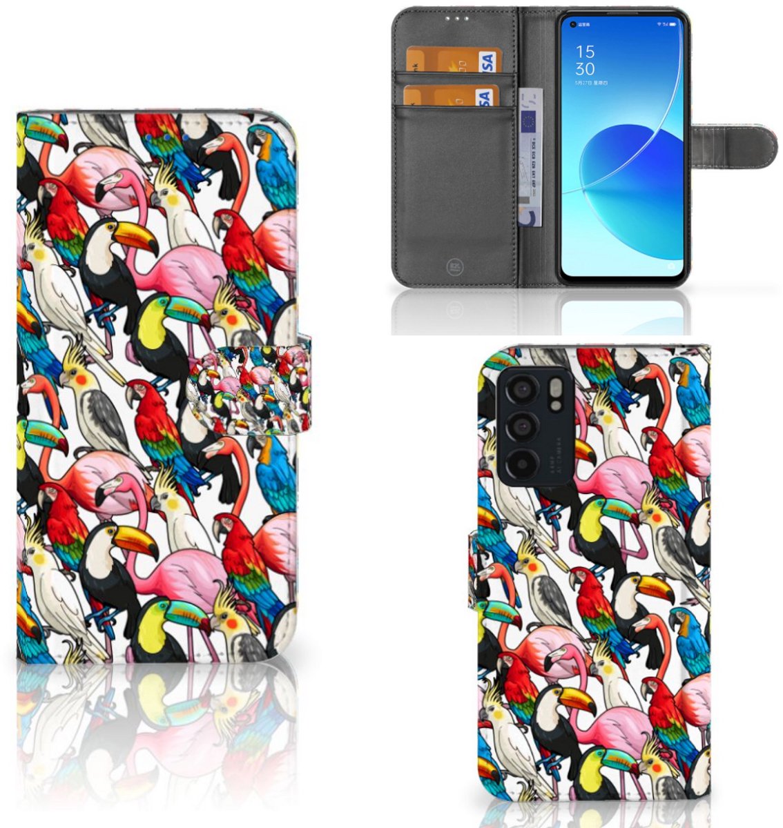OPPO Reno6 5G Telefoonhoesje met Pasjes Birds