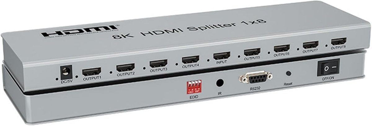 8K HDMI Splitter 1x8 - 1 In 8 Uit Video Splitter met EDID en IR-functie
