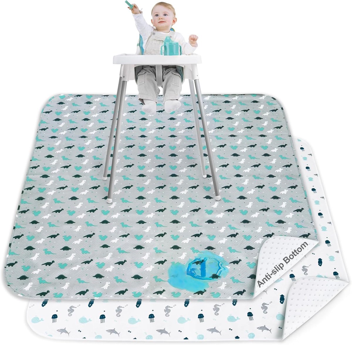 Waterdichte Splatmat voor Kinderstoelen - 2 Stuks, Antislip, Herbruikbaar en Draagbaar