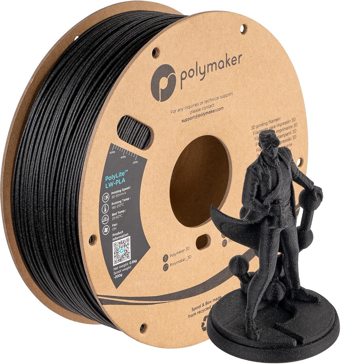LW-PLA Filament 1.75mm - 800g - Zwart