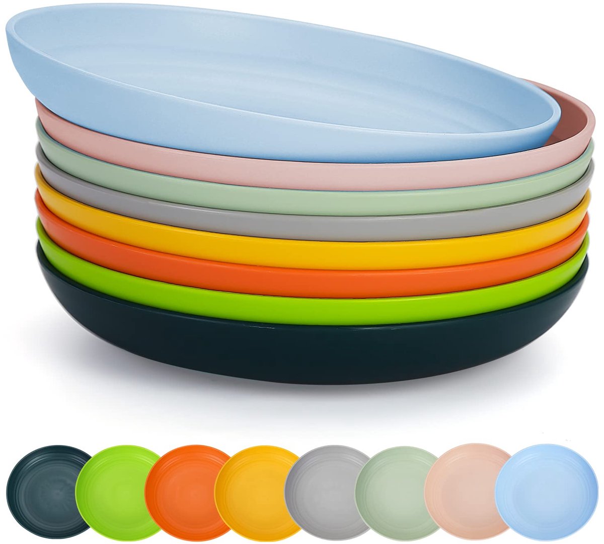 Diepe Plastic Borden Set - 8 Kleuren - 23 cm Herbruikbaar