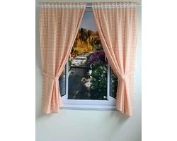 Geruite gordijnen in landhuisstijl voor woonkamer - 100 x 80 cm - 2 stuks