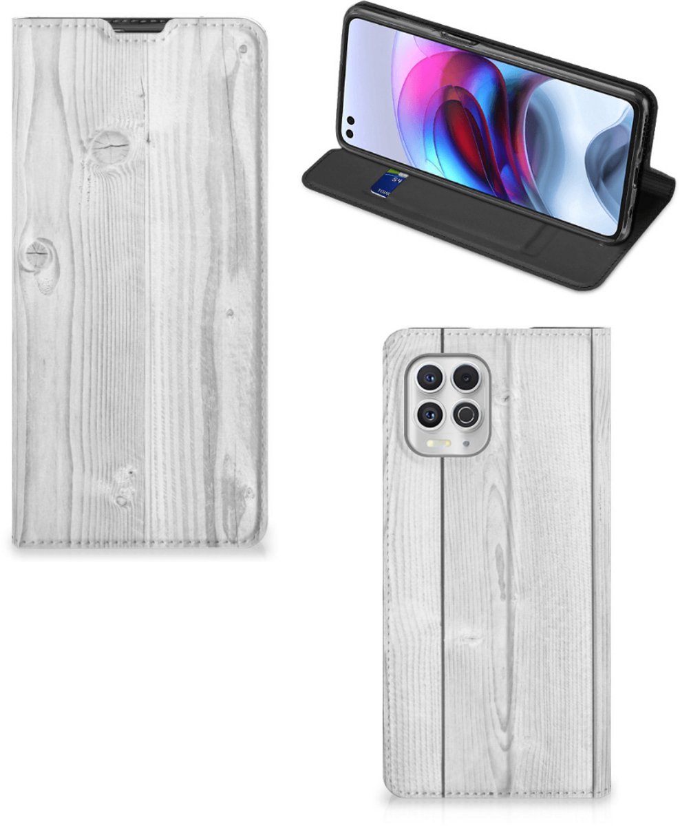 Motorola Moto G100 Book Wallet Case White Wood