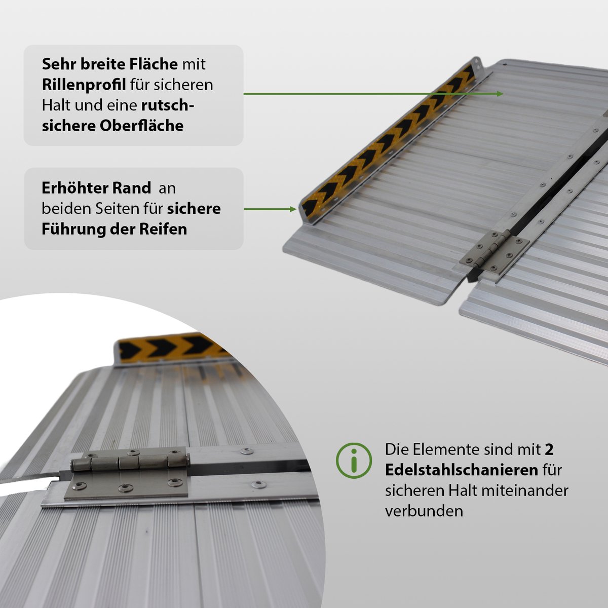 TRUTZHOLM rolstoelhelling inklapbaar 61 cm draagvermogen 272 kg aluminium grijs geribbelde oprijplaat