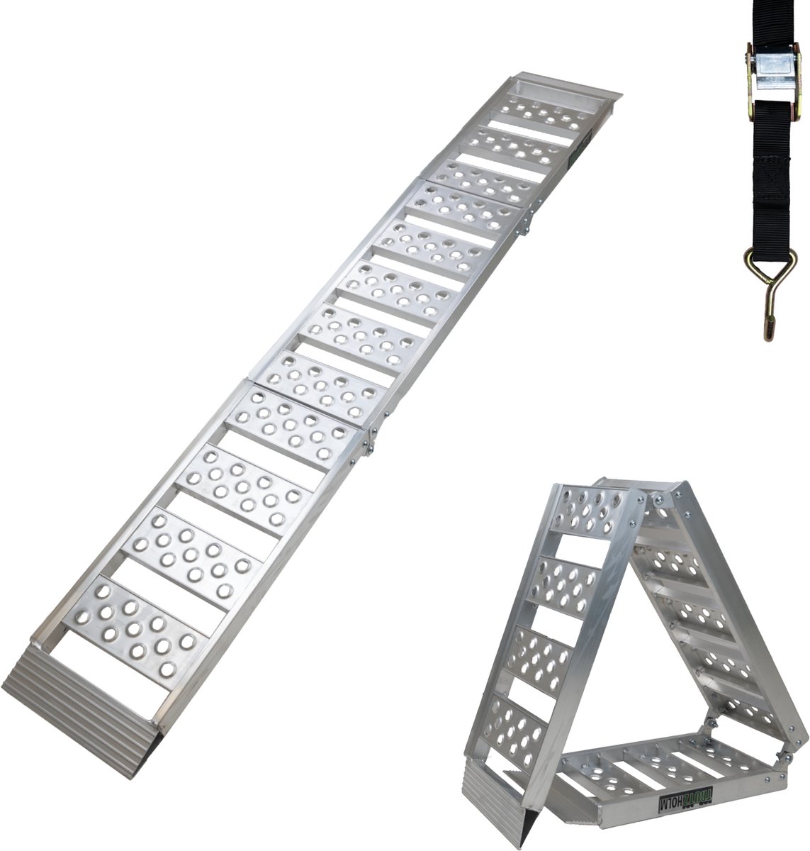 TRUTZHOLM 1x oprijplaat 2-voudig opvouwbaar 198cm draagvermogen 340kg aluminium grijs geperforeerde oprijplaat laadbrug
