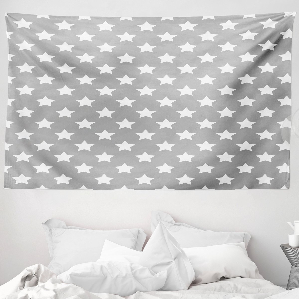 ABAKUHAUS Sterrenwandtapijt en sprei, kunstwerk met grote sterren, 230 x 140 cm, grijs wit
