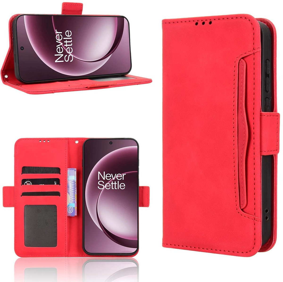 Mobigear Telefoonhoesje geschikt voor OnePlus 15 Hoesje | Mobigear Slide Wallet Bookcase Portemonnee | Pasjeshouder voor 3 Pasjes | Telefoonhoesje voor Pinpas / OV Kaart / Rijbewijs - Rood