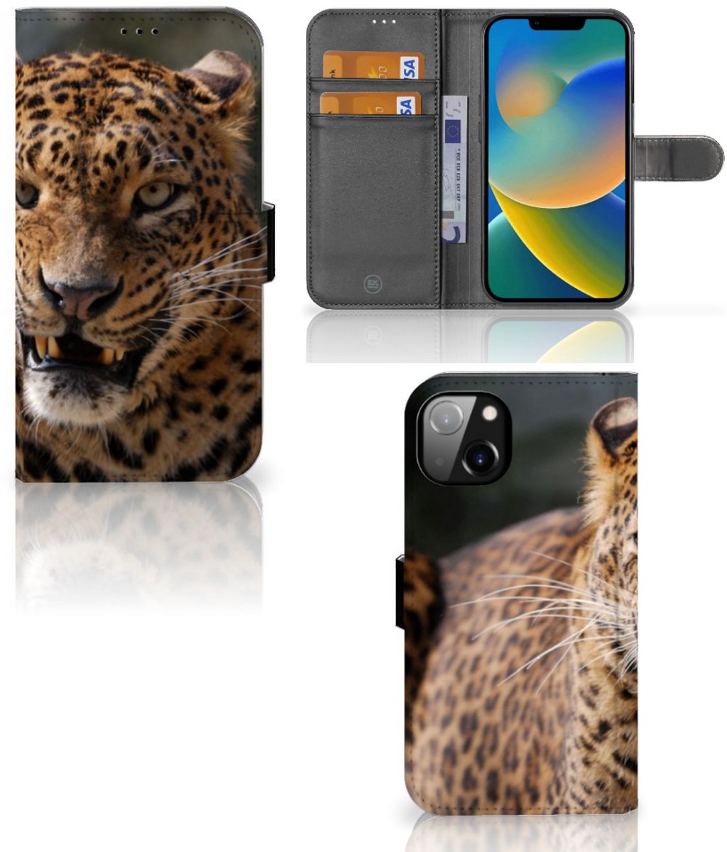 iPhone 14 Plus Telefoonhoesje met Pasjes Luipaard