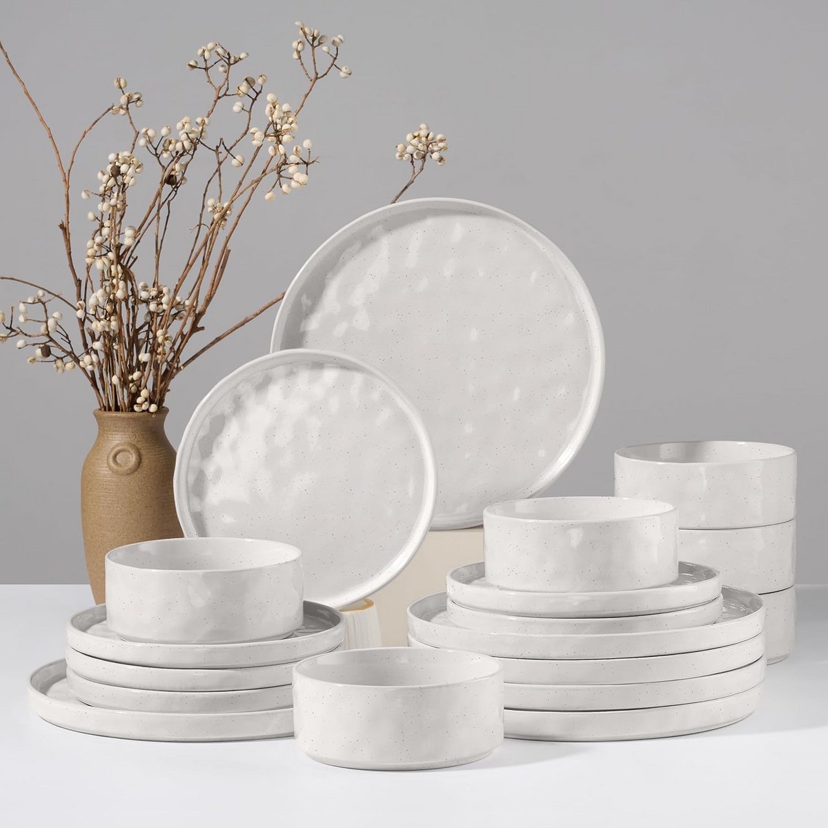 Servies Set 6 Personen - Wit Gespikkeld Diner Servies (18 Delig)