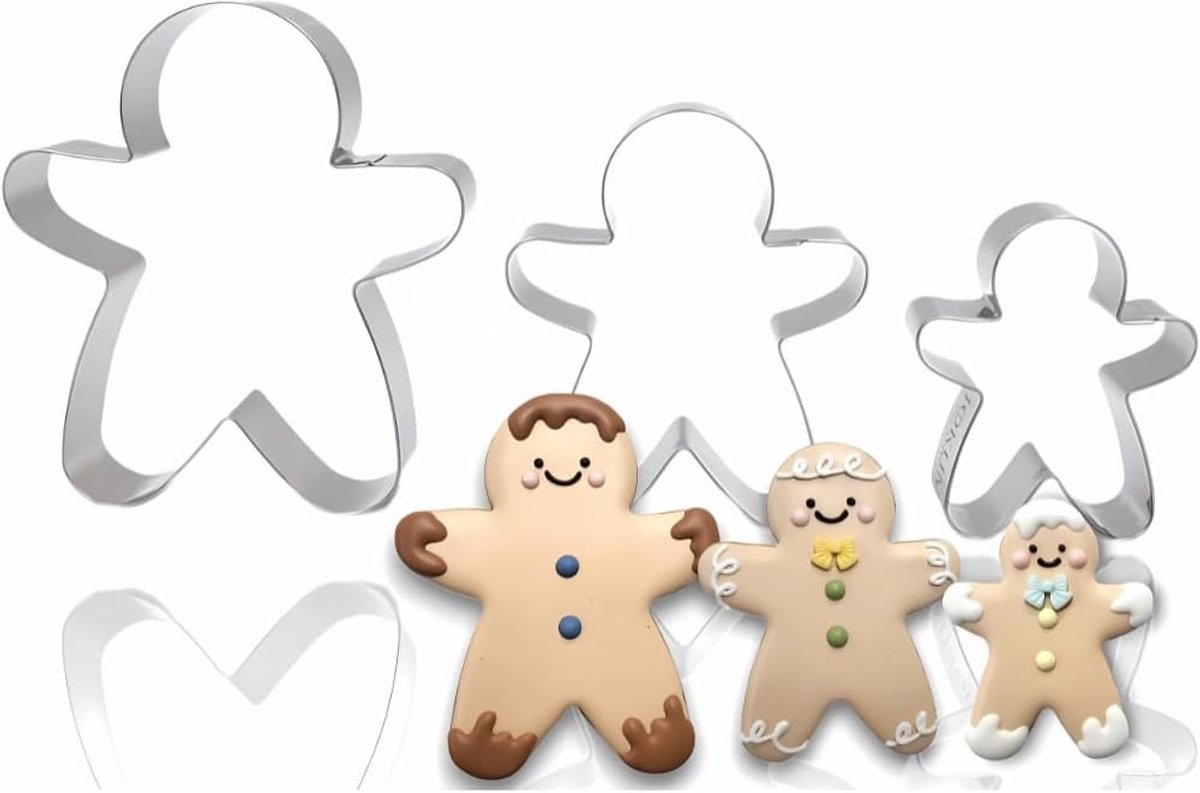 Set van 3 Peperkoek Mannen Koekjessnijders 10 cm - Roestvrij Staal
