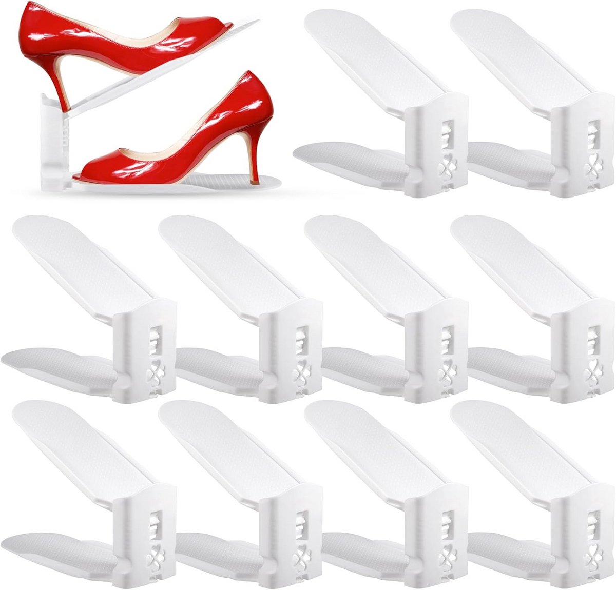 10x Verstelbare Stapelbare Schoenorganizers - Ruimtebesparend Schoenrek Wit