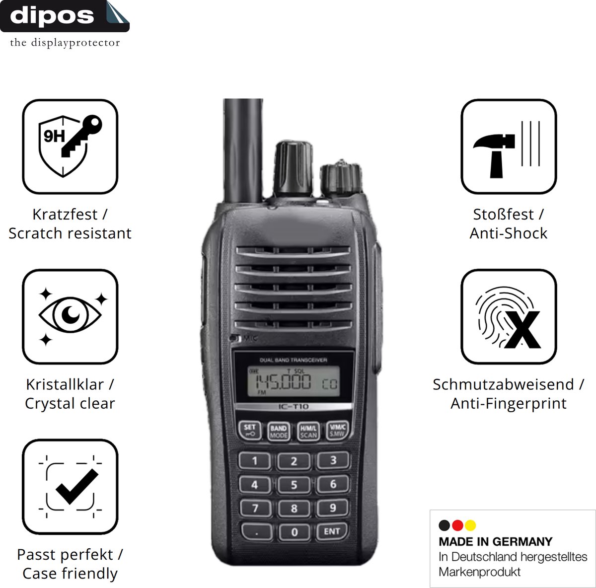 dipos – 2x Pantserfolie geschikt voor Icom IC-T10 | 9H Screenprotector