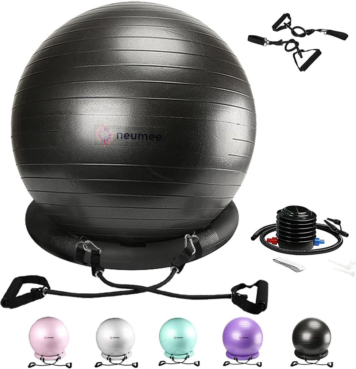 Oefenbalstoel met Weerstandsbanden - Yogabal en Bureaustoel voor Thuisgym en Fitness - 65 cm Groot Formaat