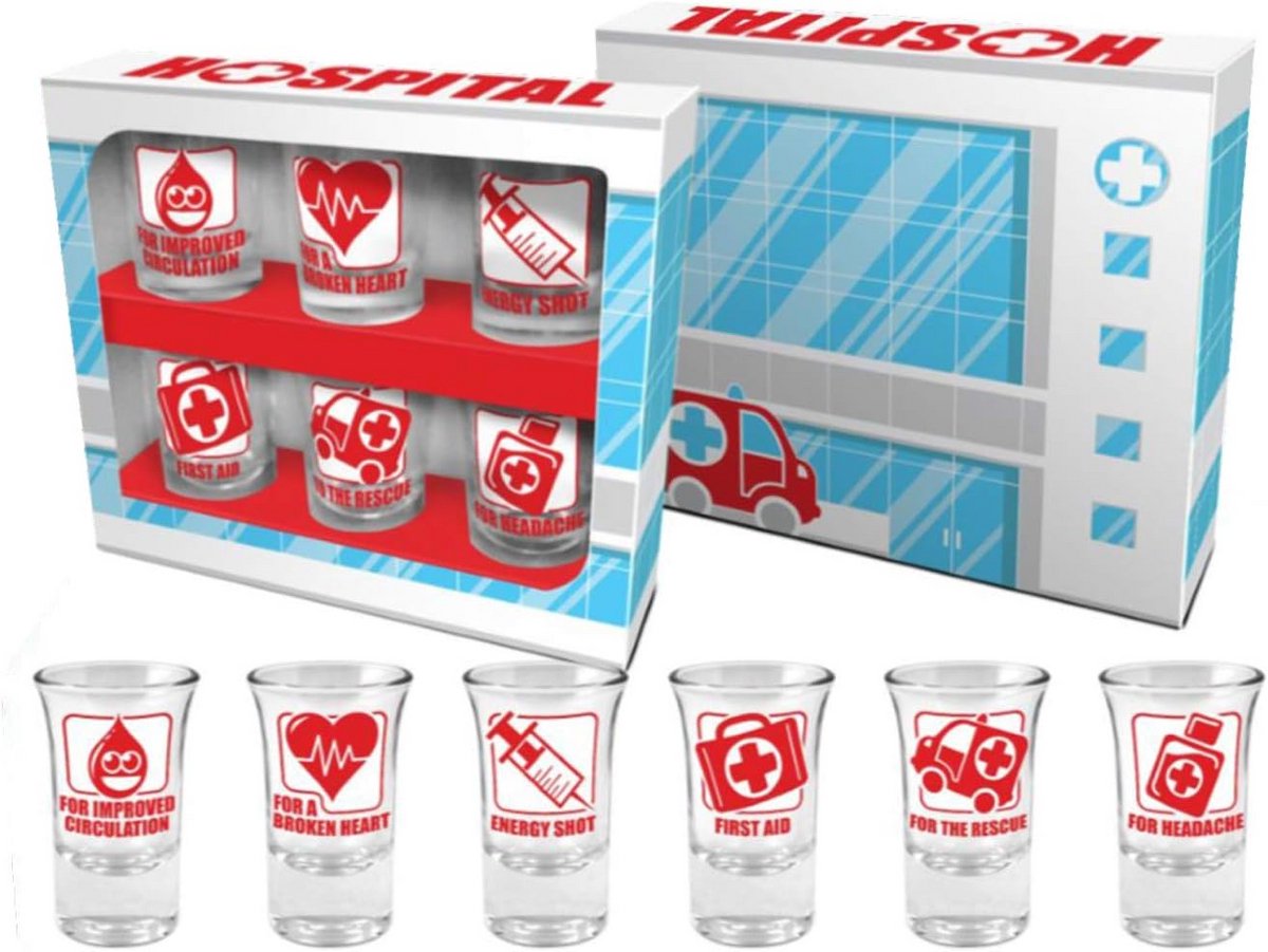 Set van 6 Shotglaasjes met Grappige Teksten en Symbolen