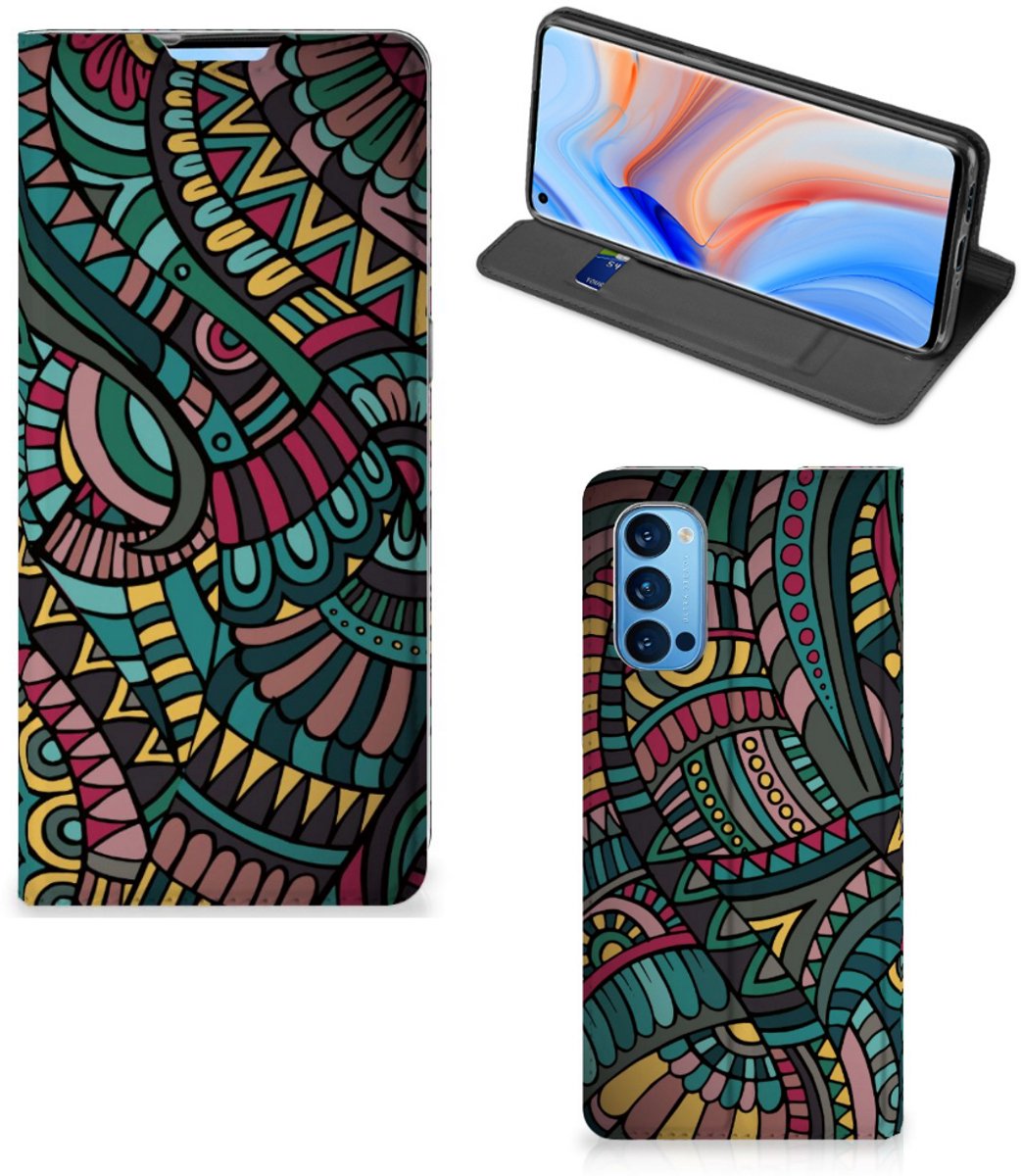 Book Case voor OPPO Reno4 Pro 5G Hoesje met Magneet Aztec