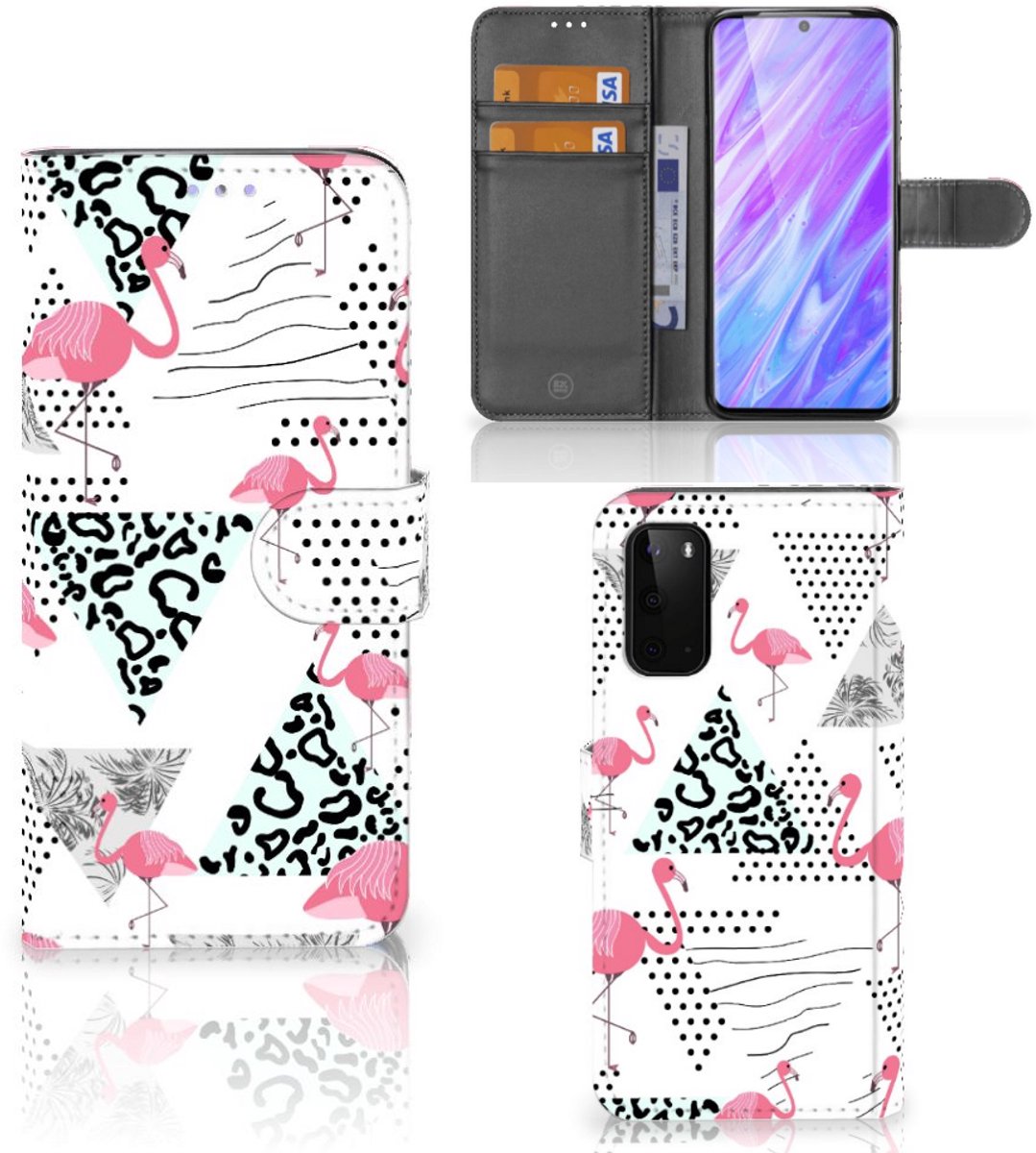 Samsung Galaxy S20 Telefoonhoesje met Pasjes Flamingo Triangle