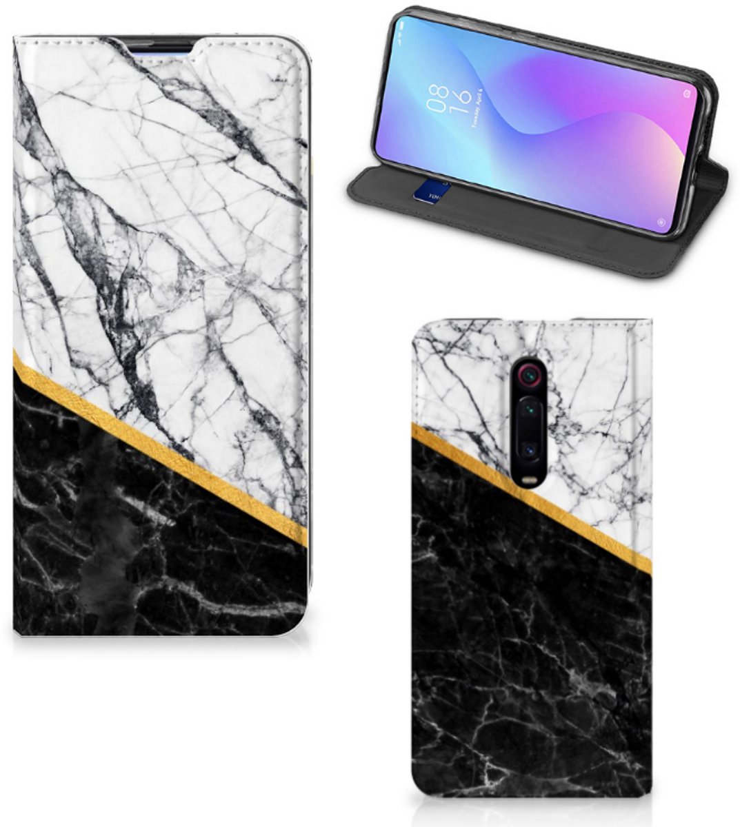 Xiaomi Redmi K20 Pro Standcase Marmer Wit Zwart - Origineel Cadeau Man