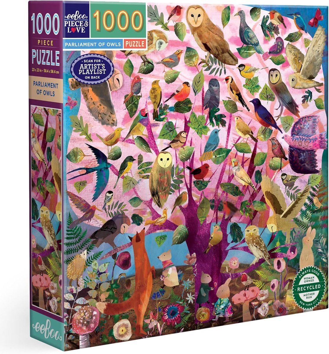 Kleurrijke Uilen Puzzel van 1000 Stukjes van Gerecycled Karton