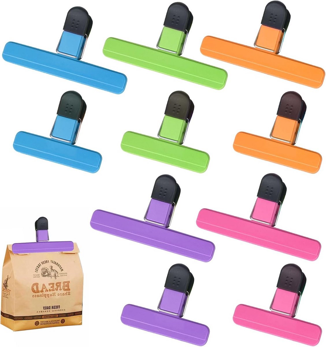 Pack van 10 Herbruikbare Voedselclips in 5 Kleuren voor Snackzakken