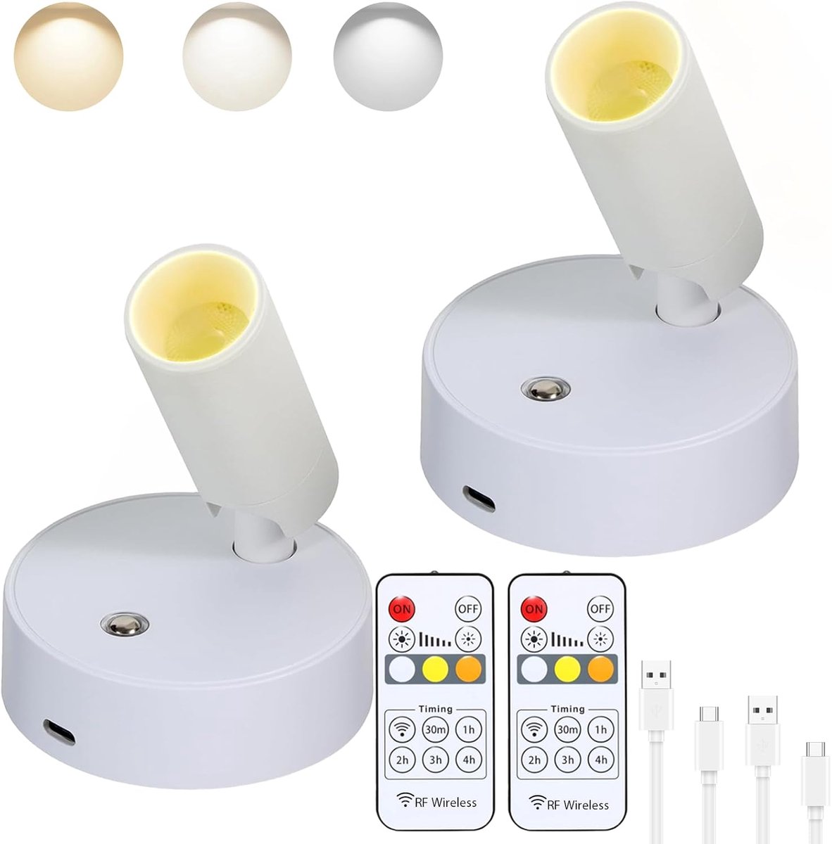 Draadloze LED Wand Spotlights - Oplaadbare Verlichting voor Binnen, Dimbare Wandlamp met Afstandsbediening en Timer, 2-Pack